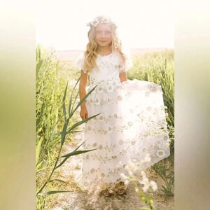Ivy City Co. White Floral Kids Formal Dress